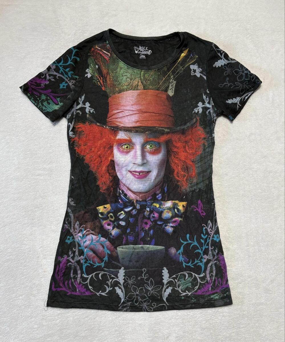 Alice In Wonderland Mad Hatter Shirt Womens Large Multicolor Disney Tee Top